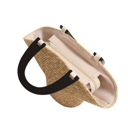 Wooden‑Handle Straw Hat Bag – Portable Beach Tote, Natural | noémi