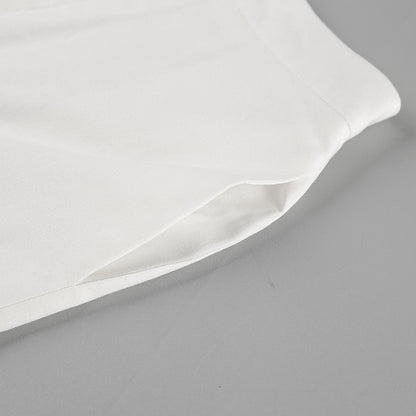 White Cotton Linen TwoPiece Set | Sleeveless Stand Collar Top & Long Slit Skirt | noémi