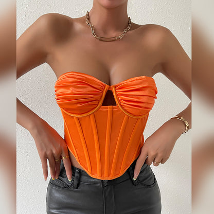 Orange Corset Top | Slim Fit, Hollow Out, Pleated & Boning Vest | noémi