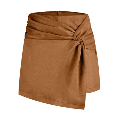 Suede Draped Mini Skirt | High Waisted Pleated | noémi
