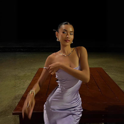 Pearlescent Satin Slip Dress | Slim Fit Backless | noémi