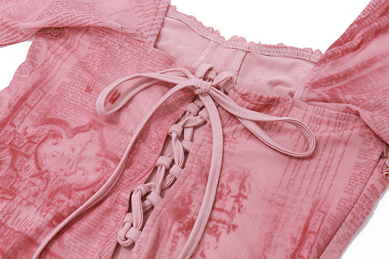 Womens Low Cut Backless Square Collar Retro Slim Fit Long Sleeve Dress | noémi