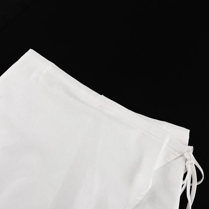 Sleeveless Waistcoat Lacing Cross Top Two Piece Set | Pantskirt | noémi