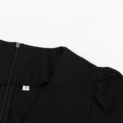 Women’s Black Puff Sleeve VNeck ALine Dress | Waist Controlling Tiered Mini Dress | noémi