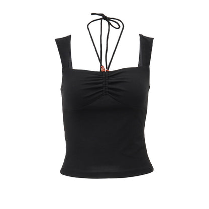 Dual Strap Ruched Tank | Chic Stretchy Black Halter Camisole | noémi