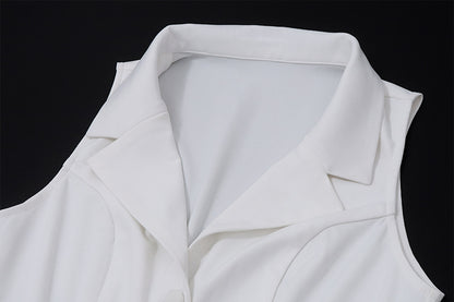 Womens Two Piece Set | White V Neck Sleeveless Vest Pleated Mini Skirt | noémi