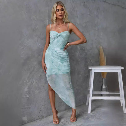 Suspender Dress with Floral Print & Side Slit | noémi