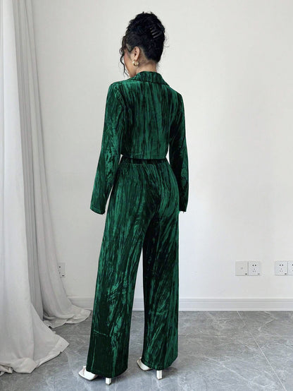 Two Piece Set | Pleated Wide Leg Pants & Short Blazer | Long Sleeve Outfit for Women | noémi