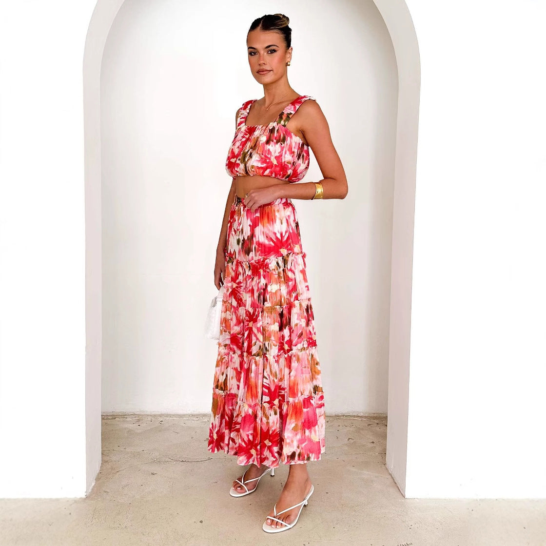 Floral Corset Two Piece Set | Spaghetti Strap Top & High Waist Skirt | noémi