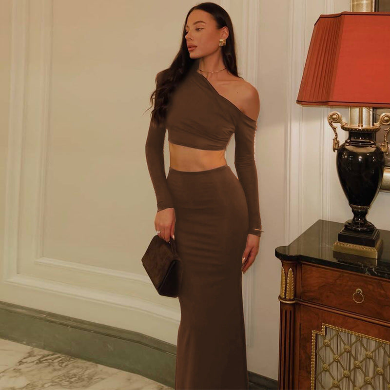 Women’s 2 Piece Set | Off Shoulder Long Sleeve Crop Top &  Maxi Skirt | noémi