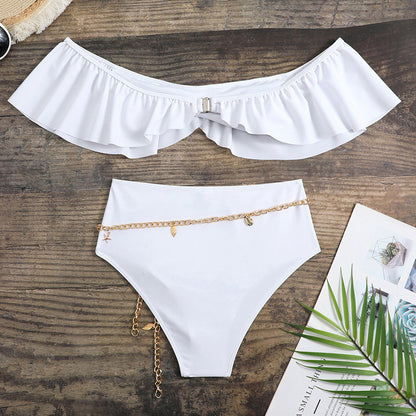 Ruffled Tube Top Bikini with High Waist Split Design | noémi