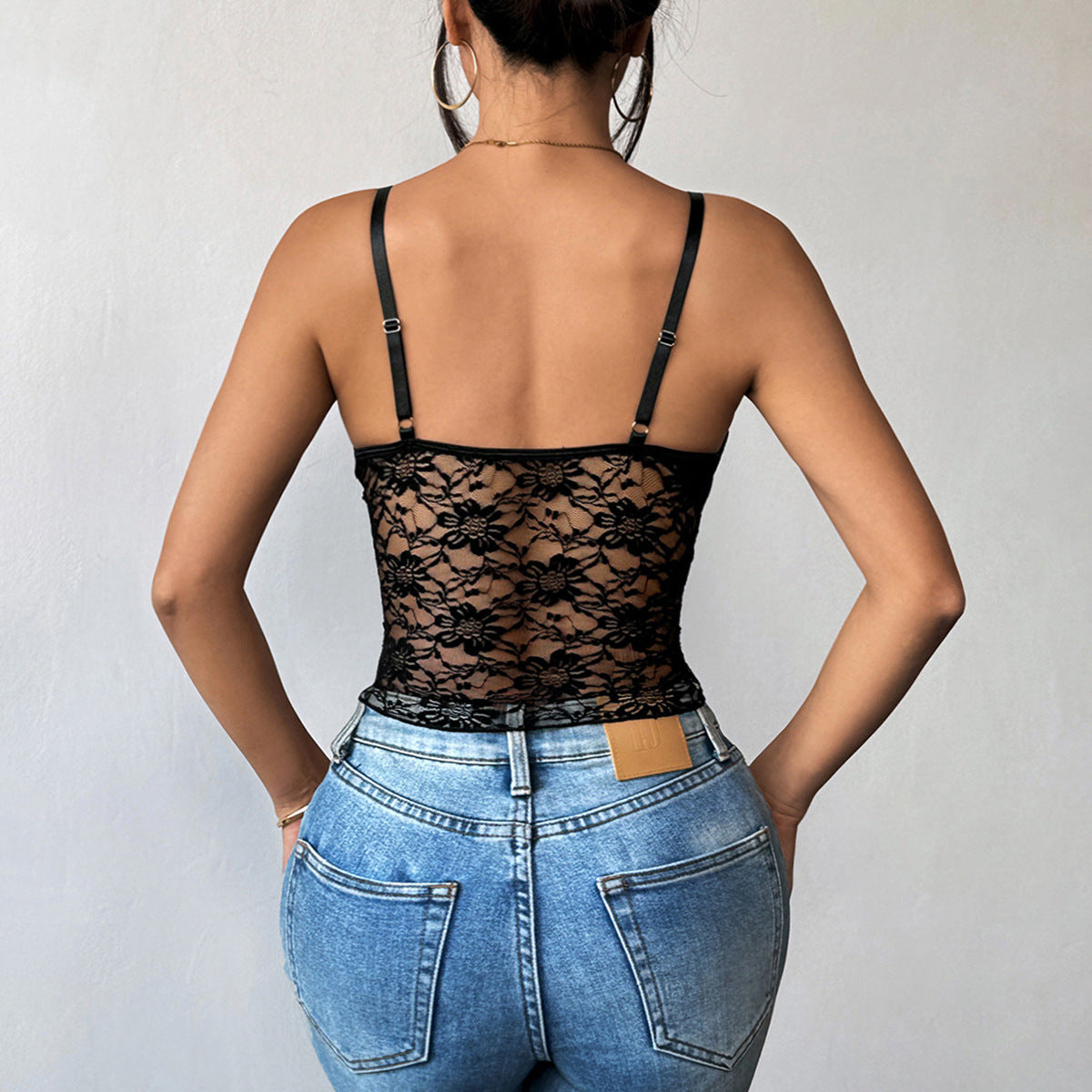 Lace Bustier Top for Women | Double Layer Shaped Strap | Deep V Neck Backless Slim Fit | noémi