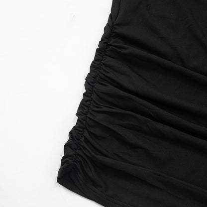 Mesh Puff Sleeve Pleated Bodycon Dress with Panel Stitching | noémi