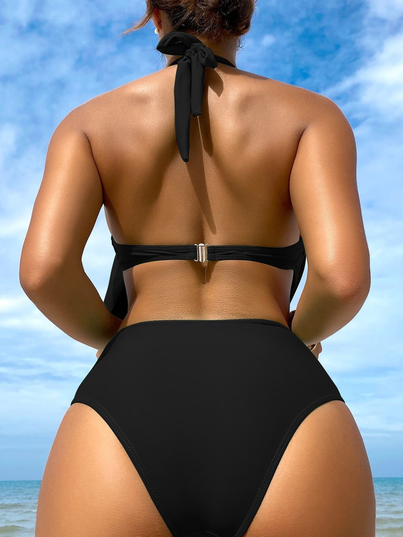 Solid Color Halter Lace Up Bikini Swimsuit for Women | noémi