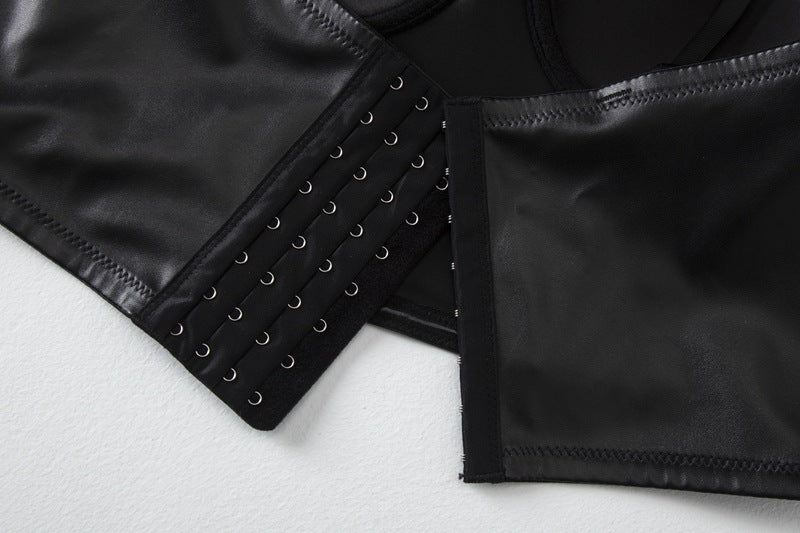 Black Leather Corset Top | Womens Boning Bustier Vest with Adjustable Straps | noémi