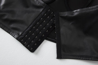 Black Leather Corset Top | Womens Boning Bustier Vest with Adjustable Straps | noémi