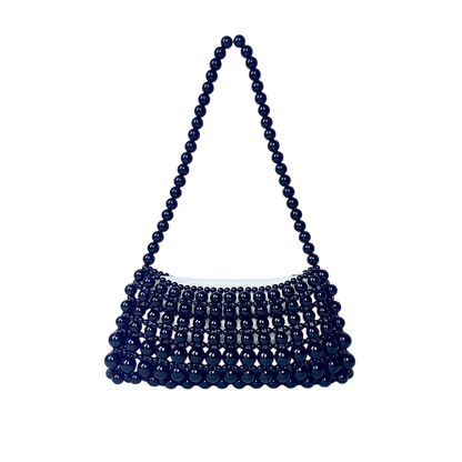 Vintage Pearl Beaded Shoulder Bag – Silver Handmade Chain-Accented Pouch | noémi