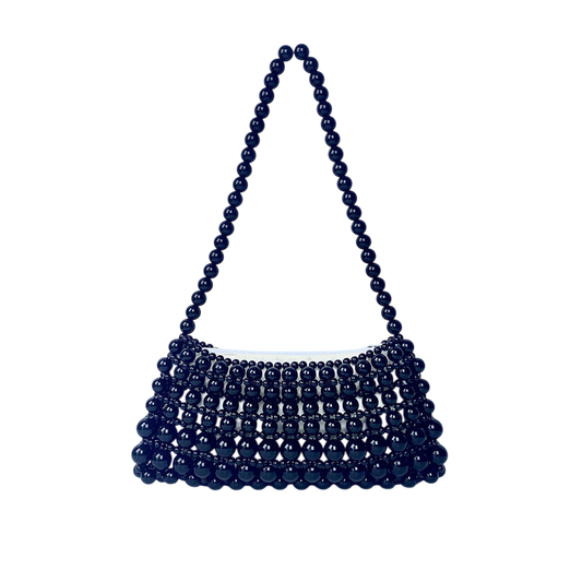 Vintage Pearl Beaded Shoulder Bag – Silver Handmade Chain-Accented Pouch | noémi