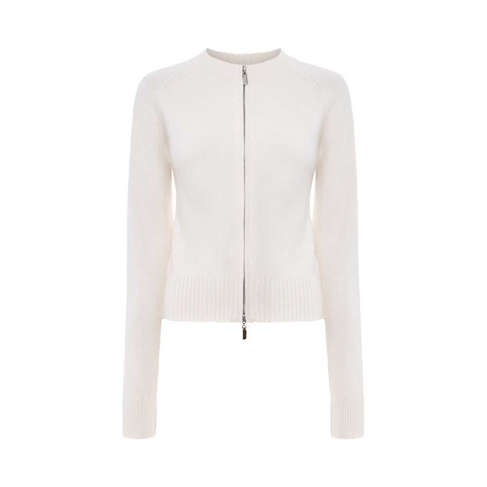 Womens Slim Fit Ribbed Knit Zipper Cardigan | Stand Collar | noémi