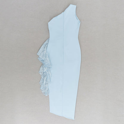 One Shoulder Sleeveless Dress with Side Slit and Lace Stitch Detail | noémi