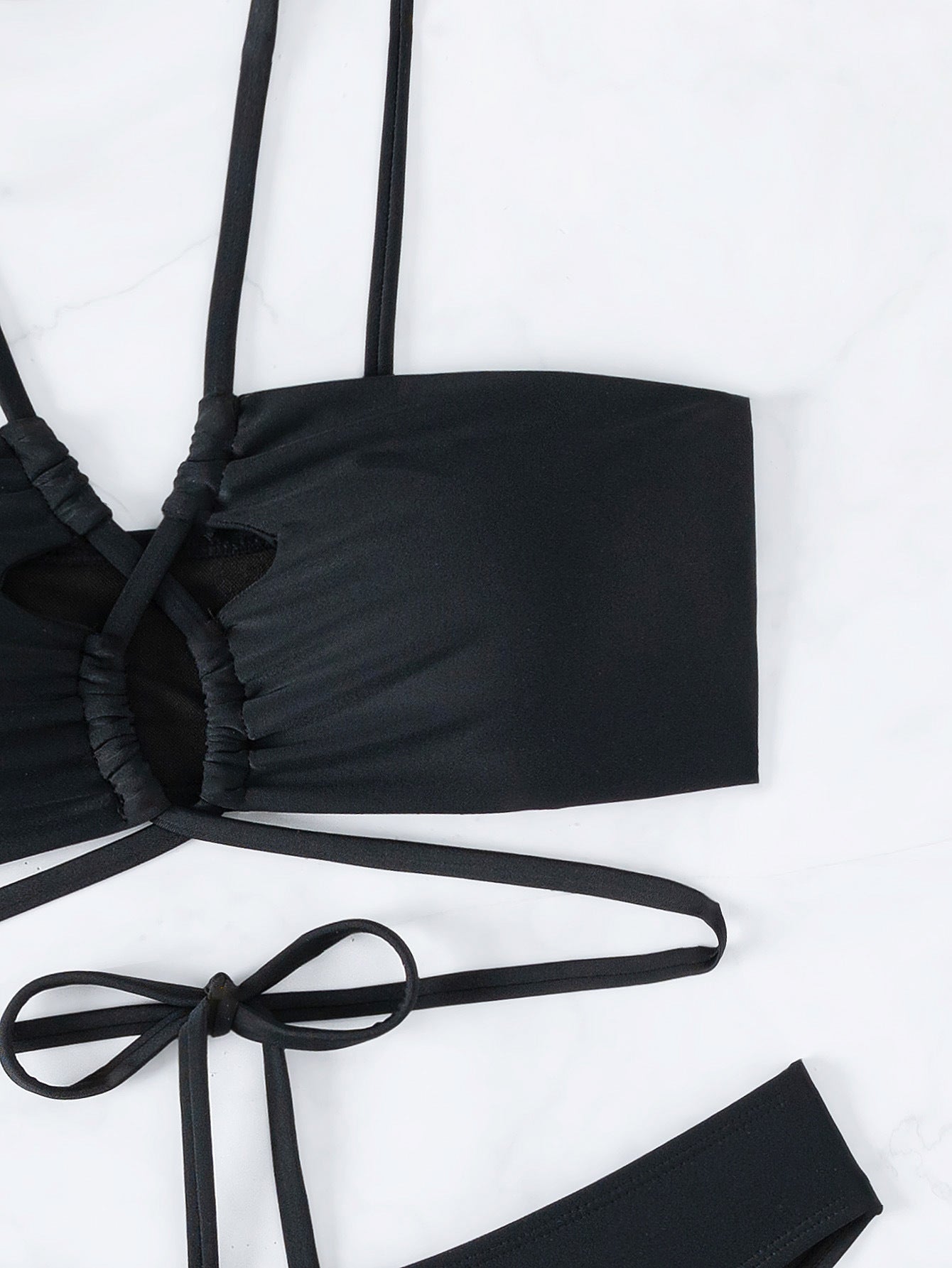 Solid Color Split Bikini with Hollow Cutout and Tie Detail | noémi