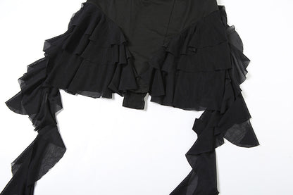 Halter Romper | Deep V Plunge, Ruffled Hem, Backless | noémi