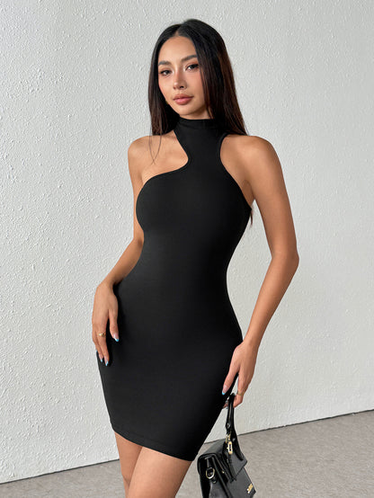 Cold Shoulder Sleeveless Turtleneck Midi Dress with Clean Lines | noémi