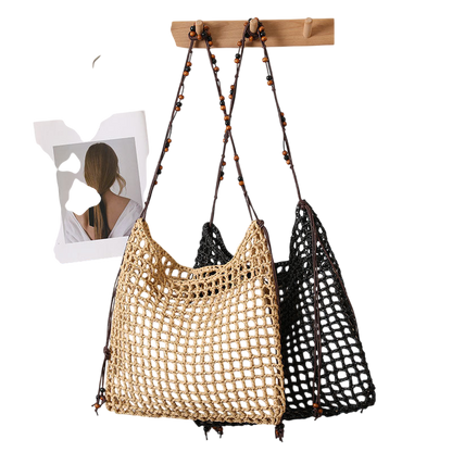 Summer Straw Woven Bag With Lace Up Pattern Suitable For Women Beach Vacation Beach Bag