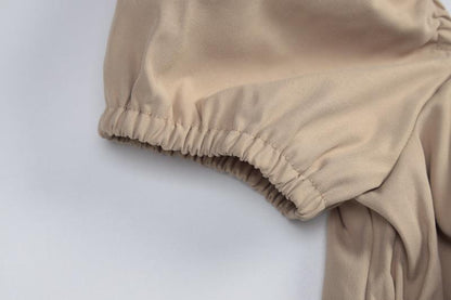 Solid Color Patchwork Backless Pleated Zipper Short Sleeve Top | noémi