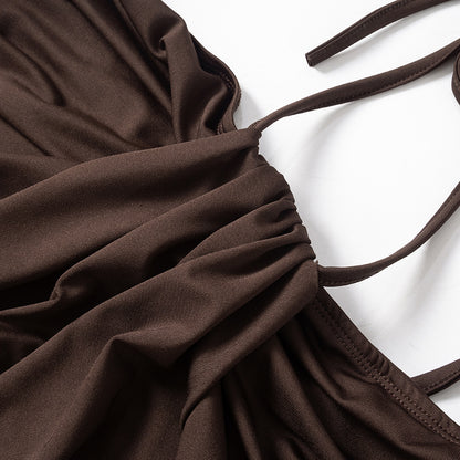 Solid Color Halter Neck Tube Top with High Waist Dress | noémi