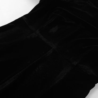 Black Square Neck Puff Sleeve Velvet Knit Dress | noémi