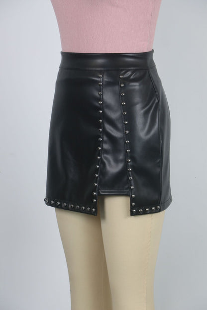 Faux Leather Mini Skirt | Beaded Detail, Zipper Back | noémi