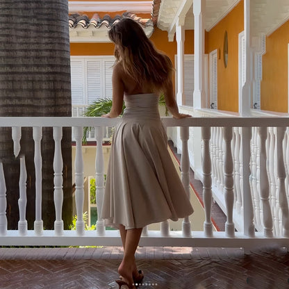 Womens Tube Top A Line Dress with Backless Design Waist Trimming | noémi