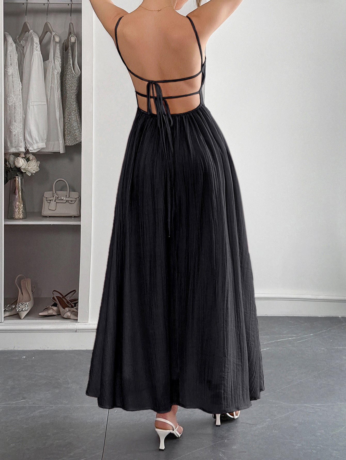 Flowy Backless Maxi Dress | Spaghetti Strap Pleated Summer Dress | noémi