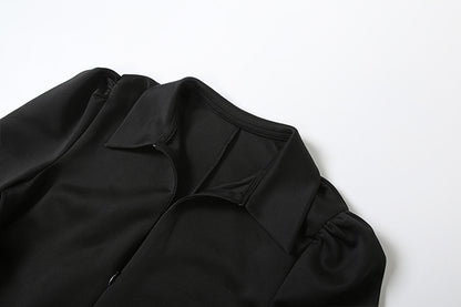 Womens Long Sleeve Dress with Collared Neck Lace Up Waist and Slim Fit | noémi