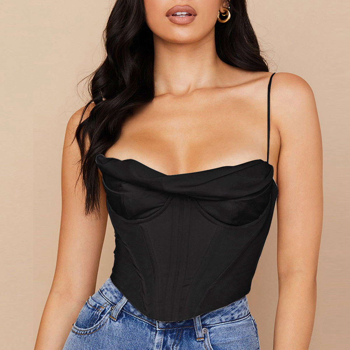 Satin Corset Camisole | Boned Pleated Bandana Top | noémi
