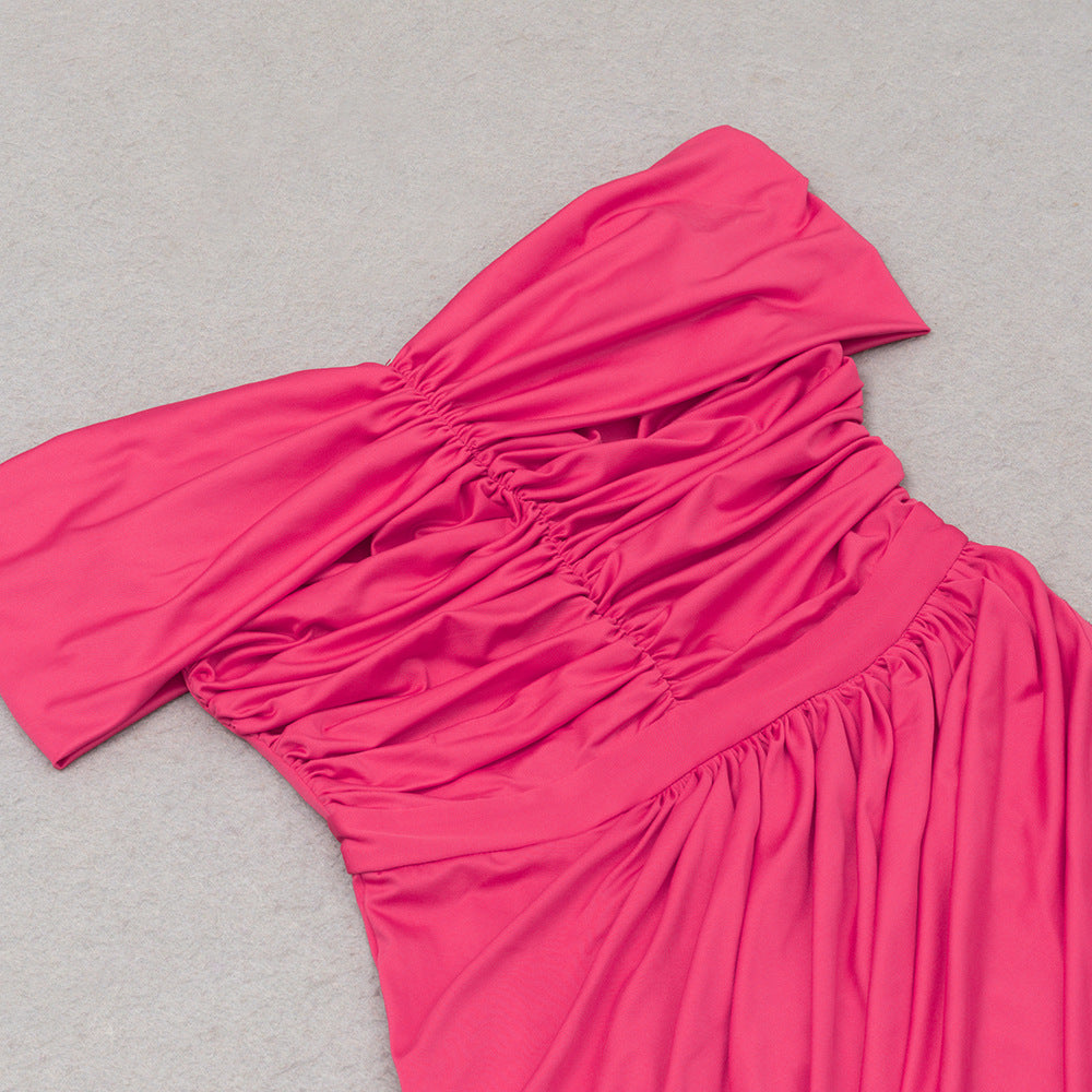 Womens Off Shoulder Pleated Backless Dress with Side Slit Slim Fit | noémi