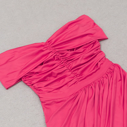 Womens Off Shoulder Pleated Backless Dress with Side Slit Slim Fit | noémi