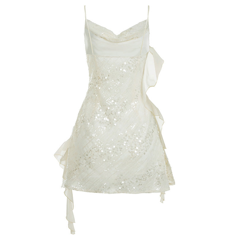 Womens Dress with Sequins Swing Collar and Pleated Hem | noémi