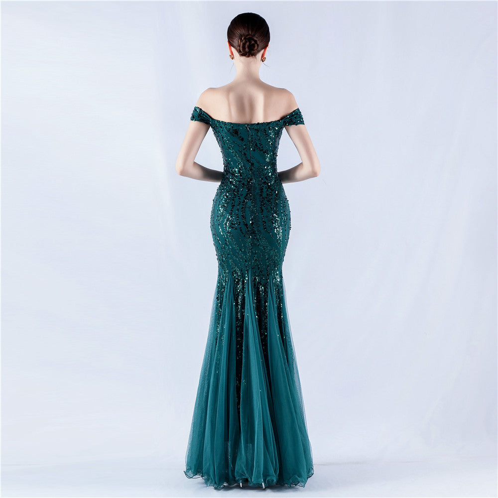 Beaded Mesh Dress with Sequin Detail and Fitted Silhouette | noémi