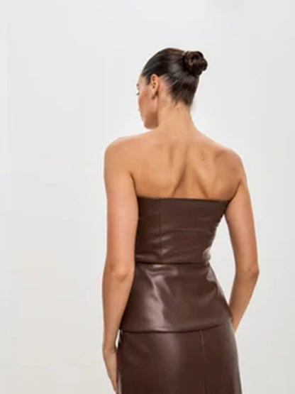 Faux Leather | Single Breasted | Strapless Tube Top | Cropped Vest | noémi
