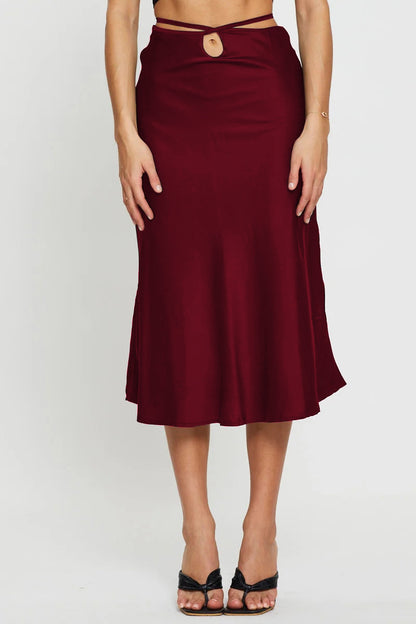 Women's Solid Color Midi Skirt | Navel Exposed Design | Lacing & Zipper Detail | noémi