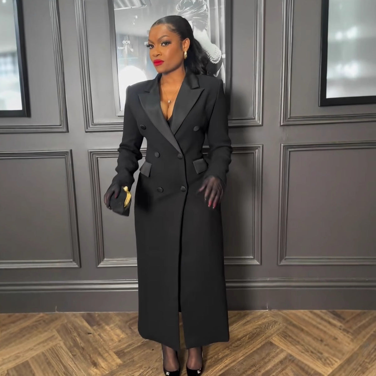 Womens Long Blazer Dress | Slim Fit Collared Coat | noémi