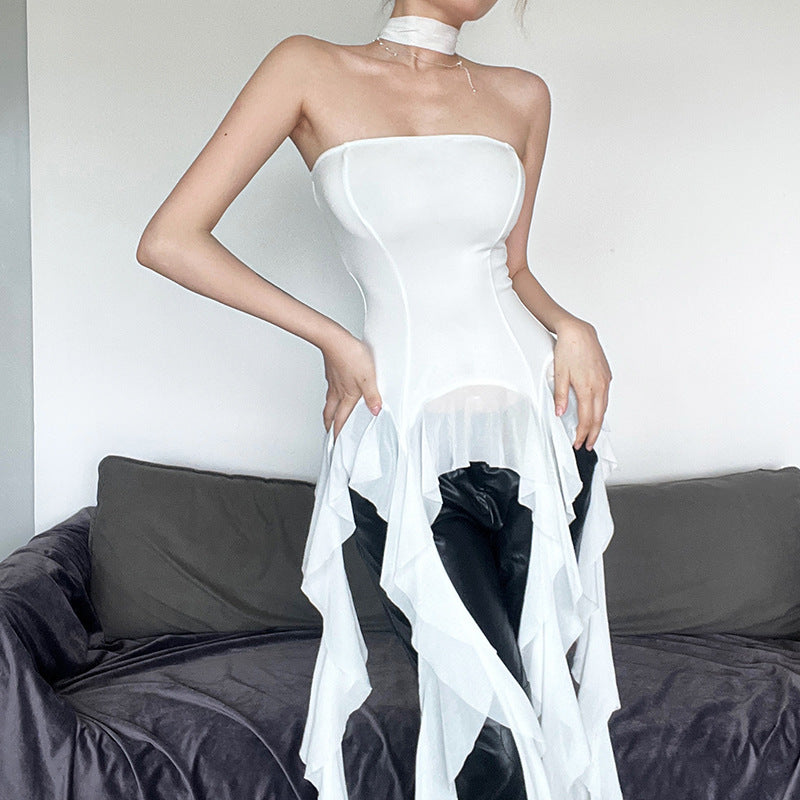 Off Shoulder Tassel Tube Top | White Strapless Vest | noémi