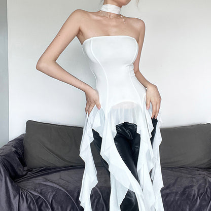 Off Shoulder Tassel Tube Top | White Strapless Vest | noémi