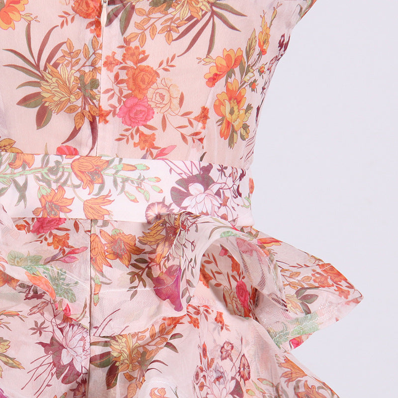 Womens Shoulder Dress | Printed Lace Up Waist Slim Fit | noémi