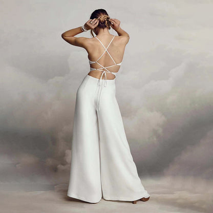 Backless V Neck Jumpsuit | Sleek White Sleeveless | noémi
