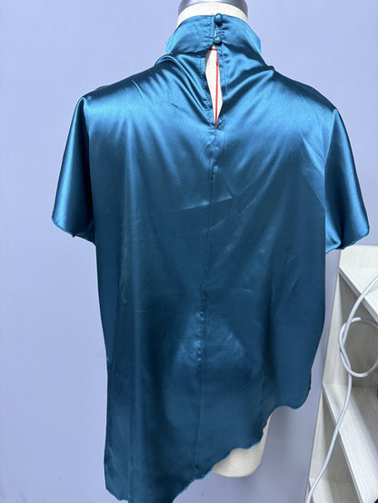 Satin Blouse | High Neck Short Sleeve Top in Champagne | noémi