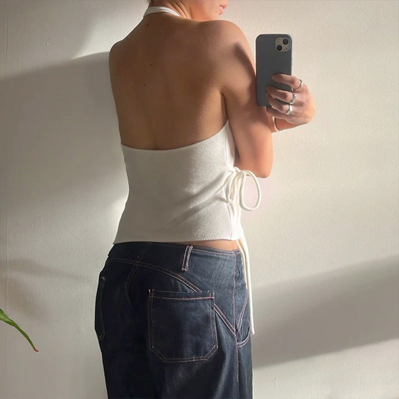 Summer Backless Lace Up Cardigan Halter Vest Top | noémi