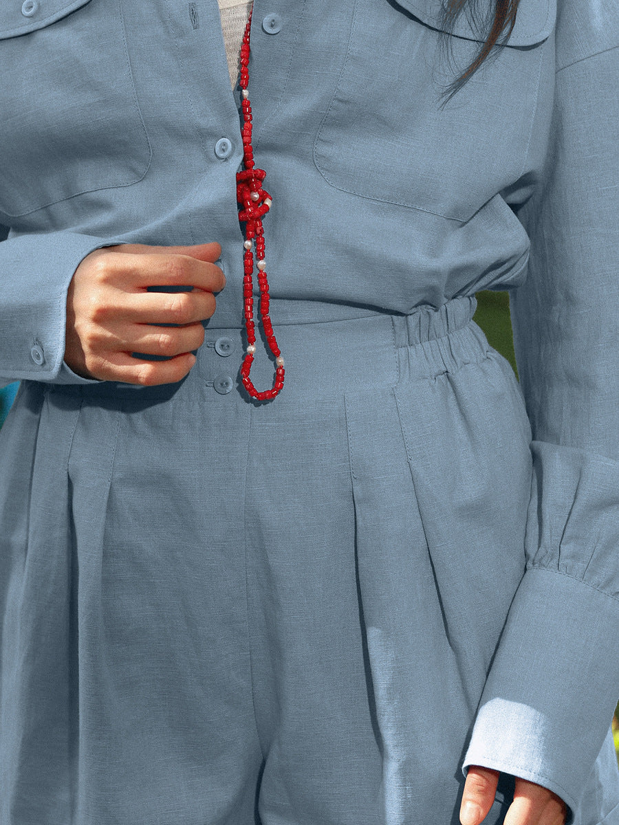 Cotton Linen Long Sleeve Shorts Jumpsuit | noémi